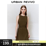UR春季新款女摩登氣質(zhì)褶皺收腰顯瘦無(wú)袖連衣裙UYY750030 深咖棕 L