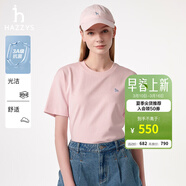 哈吉斯（HAZZYS）男女裝 夏季【情侶款】圓領(lǐng)上衣簡(jiǎn)約純色百搭短袖T恤 粉色PN-女款 L （165/88A 40） -抗菌女款