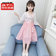 酷樂(lè )羊漢服女童連衣裙子2026夏季新款古裝兒童超仙襦裙中國風(fēng)夏裝童裝潮 粉色(1090)+挎包 140