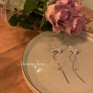 嘉宴 925銀針新款法式蝴蝶結流蘇耳環(huán)女小眾設計感高級氣質(zhì)耳夾ins耳釘 925銀針銀色蝴蝶#979