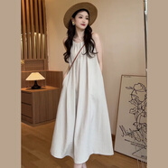 沐霓無袖背心連衣裙子女春夏內(nèi)搭2025海邊度假高級感掛脖吊帶沙灘長裙 杏色【口袋款】 M (建議45-55kg)