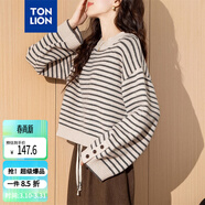 唐獅2025秋季女復古風(fēng)條紋圓領(lǐng)套頭毛衣短款時(shí)尚簡(jiǎn)約百搭文藝風(fēng)