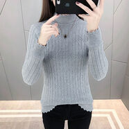 賢語秋冬季新款毛衣女保暖長袖針織衫半高領(lǐng)修身打底衫女 灰色  不加絨 L 建議100-110斤