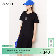AMII女裝2026夏季新款不規則解構拼接流蘇字母繡花T恤連衣裙 黑色 XS 150/76A