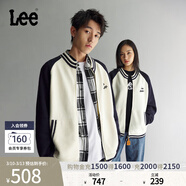 Lee韓國設計舒適版撞色插肩袖白色男女寬松毛衣開(kāi)衫LUT010376207 白色(尺碼偏大，拍小一碼） S