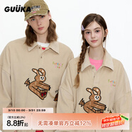 古由卡（GUUKA）休閑襯衫男士襯衣長(cháng)袖秋季外套情侶裝2025新款男裝上衣服套頭卡通 杏色 （男女士同款情侶裝） M