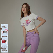 CHUU字母印花短袖T恤女士2026夏季新款辣妹修身小個(gè)子短款上衣 米白色 均碼