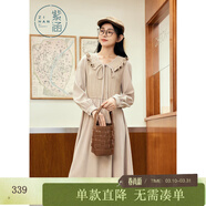 紫涵（ZIHAN）紫涵法式文藝風(fēng)波浪領(lǐng)連衣裙女春季親膚高腰A字中長(cháng)裙 米色 S