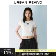 UR春季新款女裝拼接蕾絲蝴蝶結修身短袖T恤UYY450033 本白 (修身款) S
