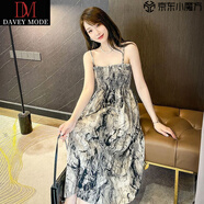 DAVEY MODE2025新款無袖吊帶連衣裙女中長款夏季抹胸顯瘦碎花小清新小香風(fēng) 中國風(fēng)黑色 S :70-80斤