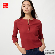 優(yōu)衣庫女裝羅紋亨利領(lǐng)T恤/長(cháng)袖修身短款內搭打底479591 487908 487908/17棗紅色 M