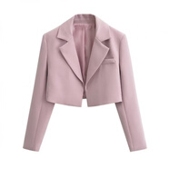 弗依郝墊肩外套女美式感黑色無(wú)扣短西裝設計感小眾氣質(zhì)名媛高腰西服 粉紅色 L