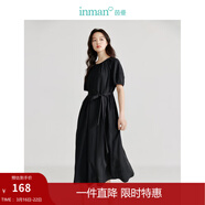 茵曼（INMAN）法式圓弧領(lǐng)萊賽爾醋酸醋纖女裝連衣裙2025夏季新品燈籠袖A字裙子 黑色 S