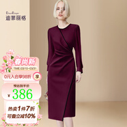 迪菲麗格春季2025新款女裝淑女連衣裙褶皺修身中長(cháng)款深紅色裙子可打底 圖片色 S