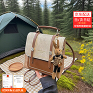 BLACKKISS多功能小背包可斜挎包包女2025新款韓版時(shí)尚雙肩包劍橋背包英倫風(fēng) 卡其配棕（高顏值+高品質(zhì)）