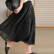 歐根紗半身裙女2024春款紗裙蓬蓬裙子A字半身裙長(cháng)裙 黑色 S