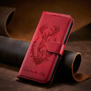 阿法普（AFAPU）適用于三星手機殼幸運糜鹿翻蓋皮套零錢(qián)卡包插卡包商務(wù)簡(jiǎn)約防摔全包軟殼皮套帶掛繩男女款 帶扣幸運糜鹿翻蓋皮套-紅色+掛繩 三星J2prime/G5308/G5309