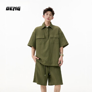 OEMG ”極簡(jiǎn)主義“運動(dòng)短袖襯衫套裝男士夏季寬松兩件套上衣T恤短褲 軍綠色 【高品質(zhì)】 M [建議90-100斤]