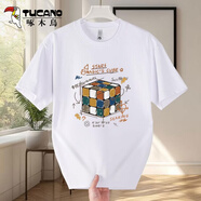 啄木鳥(niǎo)（TUCANO）純棉短袖T恤男韓版潮流寬松大碼重磅打底衫青少年學(xué)生夏天男短袖 白數字魔方前 2XL （重155-170斤高175-180）