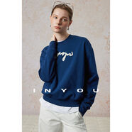 圓領(lǐng)寬松顯瘦短款上衣廓形多色空氣感套頭刺繡輕生活衛衣女 水手現貨 S S