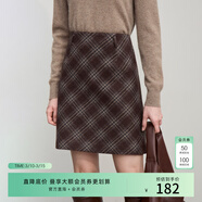 AMIIAmii【含綿羊毛A字裙】25秋冬英倫風(fēng)格子毛呢高腰A字短裙半身裙 咖啡色 均碼 155/64A/S