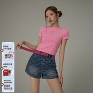 CHUU星星鏤空T恤女2026夏季新款韓版后背印花圓領(lǐng)短袖修身短上衣 PLUS玫紅 均碼