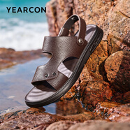 意爾康男鞋休閑兩穿涼拖鞋沙灘鞋外穿輕便舒適涼鞋男 96442W 棕色 43