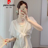 皮爾卡丹（pierre cardin）配吊帶裙子雪紡衫小披肩薄款外套開(kāi)衫防曬上衣女2026新款夏季外搭 白色【獨特別致小衫蕾絲/短上衣/蕾絲衫/蕾絲上衣高 L