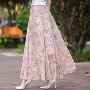 阮黛（RUANDAI）2024夏季波西米亞清新碎花雪紡半身長(cháng)裙中長(cháng)款高腰大擺裙仙女裙子 優(yōu)雅粉底牡丹 S