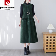 皮爾卡丹（pierre cardin）水洗棉燈芯絨背帶裙背心裙加厚中長(cháng)款純色過(guò)膝裙子無(wú)袖休閑百搭 軍綠色 M 90-110斤