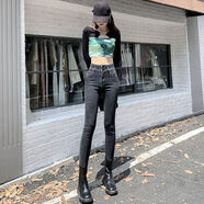 黑色八分小個(gè)子牛仔褲女網(wǎng)紅春秋小腳2025流行款雙扣九分鉛筆褲 黑灰色九分 40 251尺8