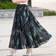 阮黛（RUANDAI）2024夏季波西米亞清新碎花雪紡半身長(cháng)裙中長(cháng)款高腰大擺裙仙女裙子 氣質(zhì)彩羽 S