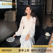MONZO國際高端品牌春秋春打底連衣裙輕熟風(fēng)氣質(zhì)白色仙女裙顯瘦內搭長(cháng)裙 【白紙情書(shū)】 S