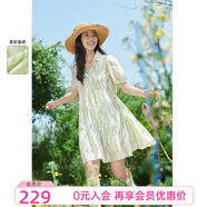 飛鳥(niǎo)和新酒彩虹曼波薄荷曼波連衣裙碎花夏季新款南法度假風(fēng)裙 滿(mǎn)幅圖案黃綠HPF04（連衣裙） S