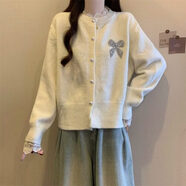 ANGEL MOOD新年紅色毛衣外套女2026早春新款大碼胖mm亮片蝴蝶結蕾絲針織開(kāi)衫 米白色針織衫版感超好看/歐洲站歐貨/網(wǎng)紅炸街/正肩/半 M (85-100斤)