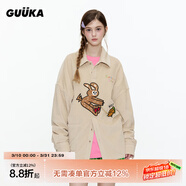 古由卡（GUUKA）休閑襯衫男士襯衣長(cháng)袖秋季外套情侶裝2025新款男裝上衣服套頭卡通 杏色 （美式長(cháng)袖襯衫） XL