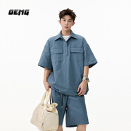 OEMG ”極簡(jiǎn)主義“運動(dòng)短袖襯衫套裝男士夏季寬松兩件套上衣T恤短褲 藍色 【高品質(zhì)】 M [建議90-100斤]