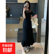 黑色連衣裙小個(gè)子2026夏季新款網(wǎng)紗拼接收腰顯瘦法式短裙D2768LYT 黑色長(cháng)款 M 【100-110斤】