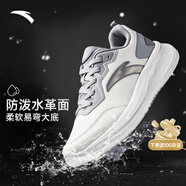 安踏男鞋運動(dòng)鞋男春季皮面軟底輕便休閑防潑水減震慢跑黑色跑步鞋子 【革面防潑水】白/灰5508-7 41 (255mm)