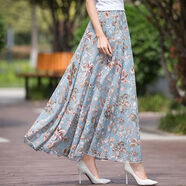 阮黛（RUANDAI）2024夏季波西米亞清新碎花雪紡半身長(cháng)裙中長(cháng)款高腰大擺裙仙女裙子 氣質(zhì)淺藍粉花 S