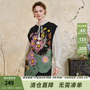 兩三事馥奇香韻 2025春季新款森系風(fēng)花卉圖案無(wú)袖毛衣裙連衣裙 黑色-y L