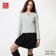 優(yōu)衣庫女裝羅紋亨利領(lǐng)T恤/長(cháng)袖修身短款內搭打底479591 487908 487908/02淺灰色 XL