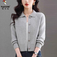 啄木鳥(niǎo)（TUCANO）毛衫女2026秋冬季新款翻領(lǐng)針織開(kāi)衫小個(gè)子短款外搭毛衣外套女裝 灰色 M 【建議90-108斤】