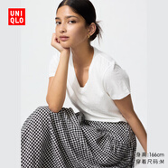 優(yōu)衣庫女裝竹節紗V領(lǐng)T恤/短袖棉白T上衣打底內搭483576 00 白色 M /160/84A