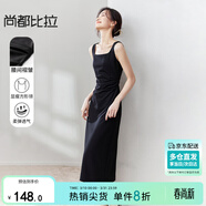 尚都比拉法式高級感連衣裙女秋季赫本風(fēng)長(cháng)款氣質(zhì)A字裙抽褶收腰顯瘦背帶裙