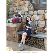 大碼2025春夏新款休閑針織開(kāi)衫短款碎花連衣裙套裝胖mm顯瘦兩件套 超值兩件套 L  建議100-120斤