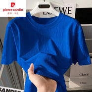 皮爾卡丹（pierre cardin）夏季2025新款純棉圓領(lǐng)短袖t恤男生寬松百搭休閑打底體恤 克萊因藍(lán) 3XL 155-180斤內(nèi)