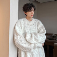 LISM黑色馬海毛毛衣男款秋冬季美式鉚釘設計感慵懶情侶針織衫外套 杏色 3XL