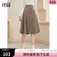 歐莎（OSA）【復古印象】咖色高腰千鳥(niǎo)格半身裙女秋季新品遮胯顯瘦a字裙 咖色格子 XS