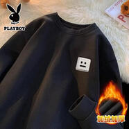 花花公子（PLAYBOY）美式衛衣男春秋季打底衫長(cháng)袖t恤男上衣服重磅套頭體恤 1701JR黑色【加絨款】 M 【建議95-120斤】